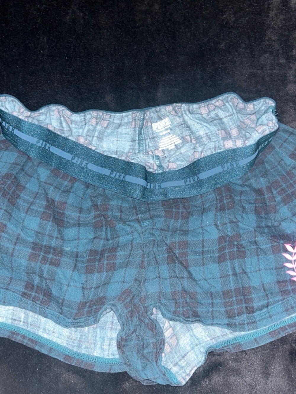PINK Victoria's Secret Teal and Black Plaid Lounge Shorts